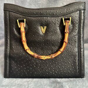 Valentino Christy Faux Croc Embossed Bamboo Handle Bag